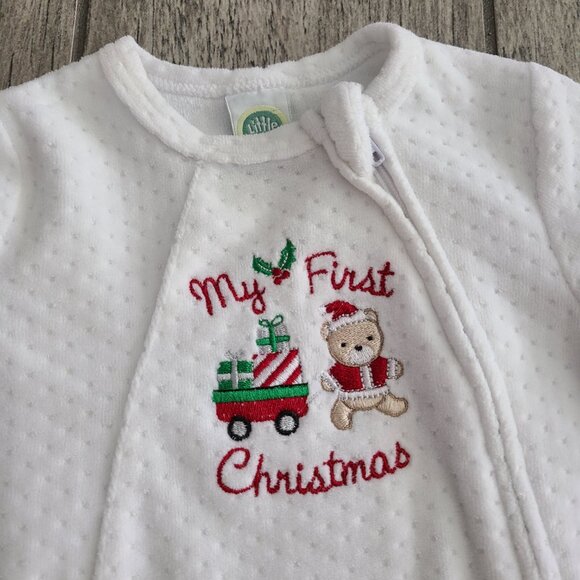 Little Me “My First Christmas” Baby Footed Sleeper White Holiday One-Piece 6M - Picture 3 of 8